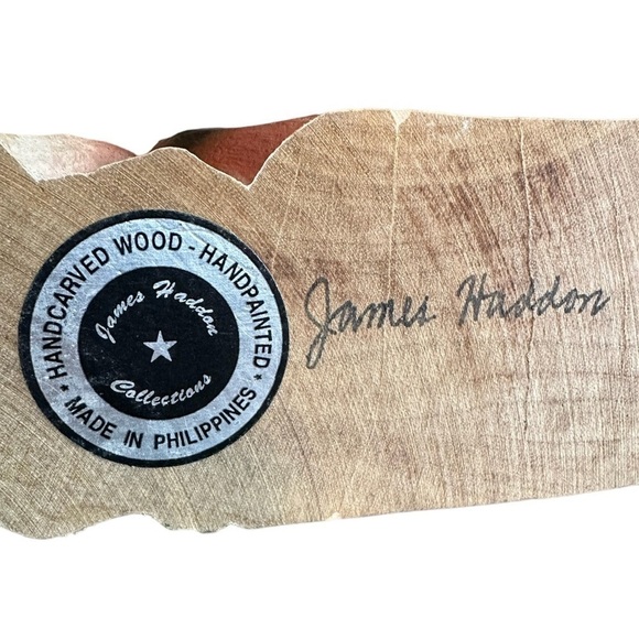 James Haddon Hand Carved Wooden Cat Figurine Folk Art Hand Painted Green Eyes - Picture 5 of 7